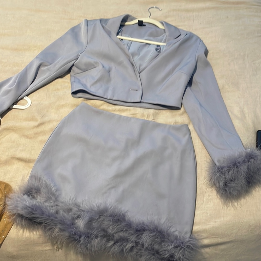 Faux fur trim two piece set